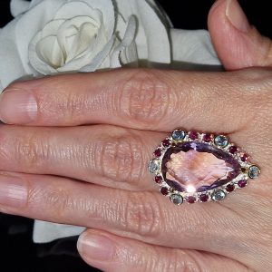 Перстень серебро натуральный аметрин топаз родолит