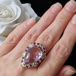 Кольцо серебро природный аметрин топаз родолит