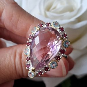 Кольцо серебро природный аметрин топаз родолит