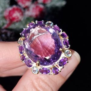 Кольцо серебро природный аметист со шторкой