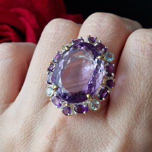 Кольцо серебро природный аметист