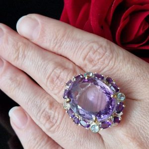 Перстень серебро натуральный аметист со шторкой