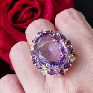 Кольцо серебро природный аметист со шторкой