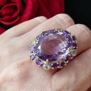 Перстень серебро натуральный аметист со шторкой