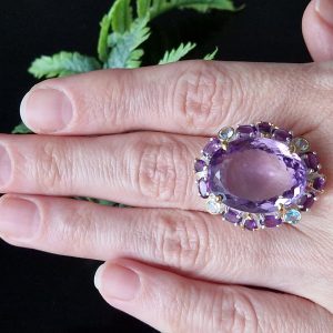Перстень серебро натуральный аметист со шторкой