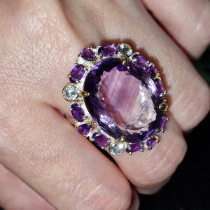 Перстень серебро натуральный аметист со шторкой
