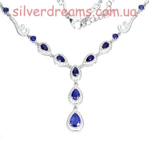 Колье серебро природный сапфир