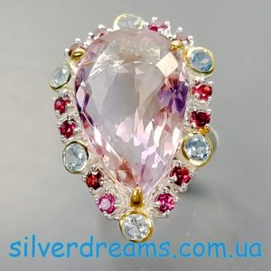 Кольцо серебро природный аметрин