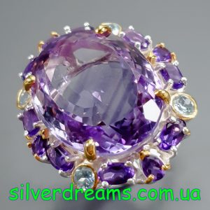 Кольцо серебро природный аметист