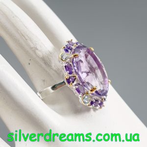 Коктейльное кольцо серебро природный аметист