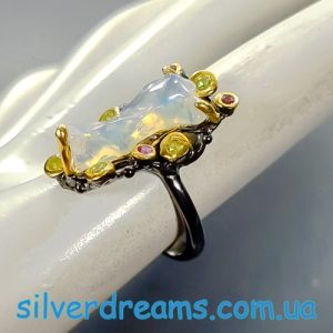 Кольцо серебро природный эфиопский опал