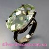 Кольцо серебро природный зелёный аметист (празиолит)
