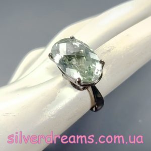 Перстень серебро натуральный празиолит (зелёный аметист)