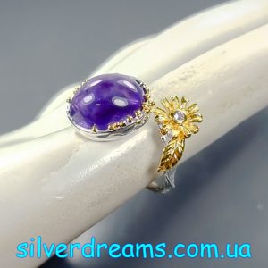 Кольцо серебро натуральный аметист кабошон