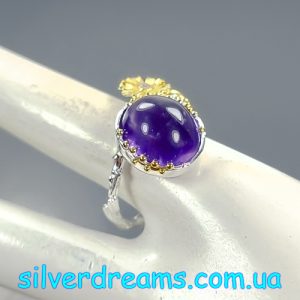 Кольцо серебро натуральный аметист кабошон