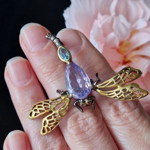 Кулон/брошь серебро природный лавандовый кварц