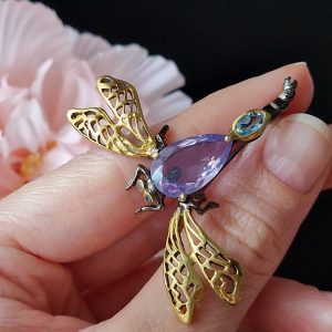 Брошь/кулон серебро природный лавандовый кварц