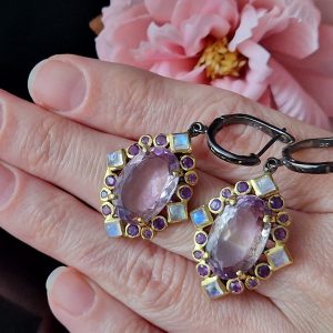 Серьги серебро природный аметрин адуляр аметист