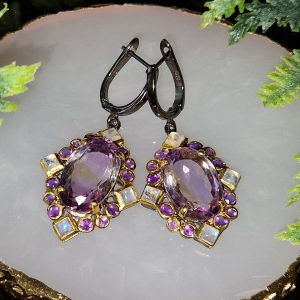 Серьги серебро натуральный аметрин адуляр аметист