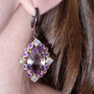 Серьги серебро натуральный аметрин адуляр аметист