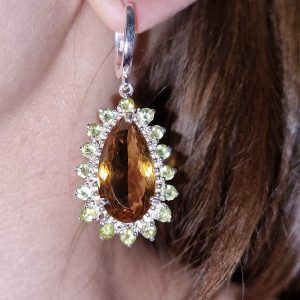 Серьги серебро натуральный цитрин и хризолит