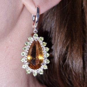 Серьги серебро природный цитрин и хризолит