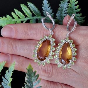 Серьги серебро натуральный цитрин и хризолит