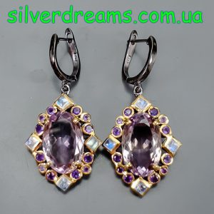Серьги серебро природный аметрин адуляр аметист