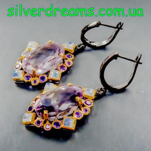 Серьги серебро натуральный аметрин адуляр аметист