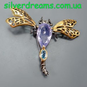 Брошь кулон серебро природный лавандовый кварц