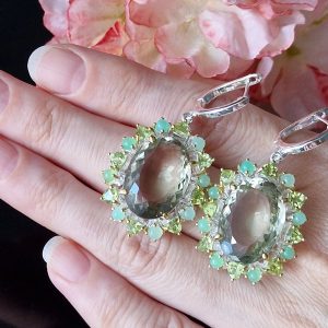 Серьги серебро натуральный празиолит (зелёный аметист)