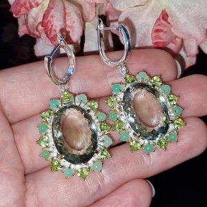 Серьги серебро природный зелёный аметист (празиолит)