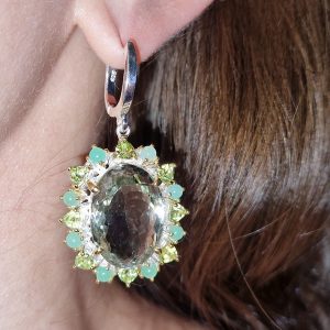 Серьги серебро природный зелёный аметист (празиолит)