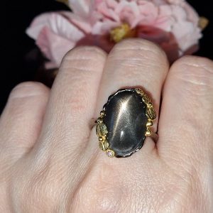 Кольцо серебро природный солнечный камень кошачий глаз
