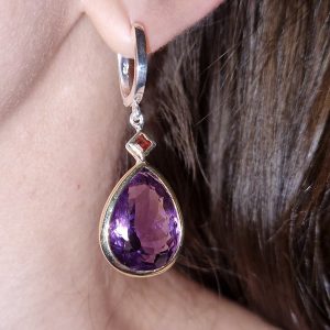 Серьги серебро натуральный аметист + гранат
