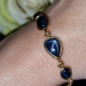 Браслет серебро натуральный звёздчатый сапфир