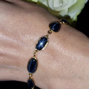 Браслет серебро натуральный звёздчатый сапфир