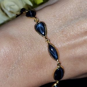 Браслет серебро природный звёздчатый сапфир