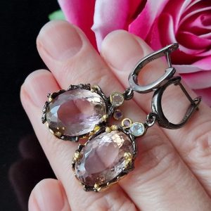 Серьги серебро природный аметрин