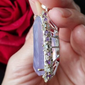 Кулон серебро природный лавандовый кварц + топаз + аметист