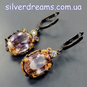 Серьги серебро натуральный аметрин