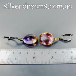 Серьги серебро натуральный аметрин