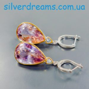 Серьги серебро натуральный аметрин