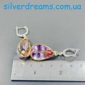 Серьги серебро природный аметрин