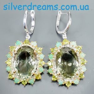 Серьги серебро натуральный празиолит (зелёный аметист)