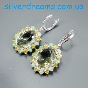 Серьги серебро природный зелёный аметист (празиолит)