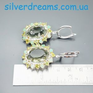 Серьги серебро природный зелёный аметист (празиолит)