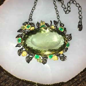 Ожерелье серебро природный зелёный аметист (празиолит) + оникс + хризолит