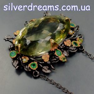 Колье серебро натуральный празиолит