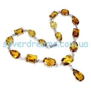 Колье серебро натуральный цитрин